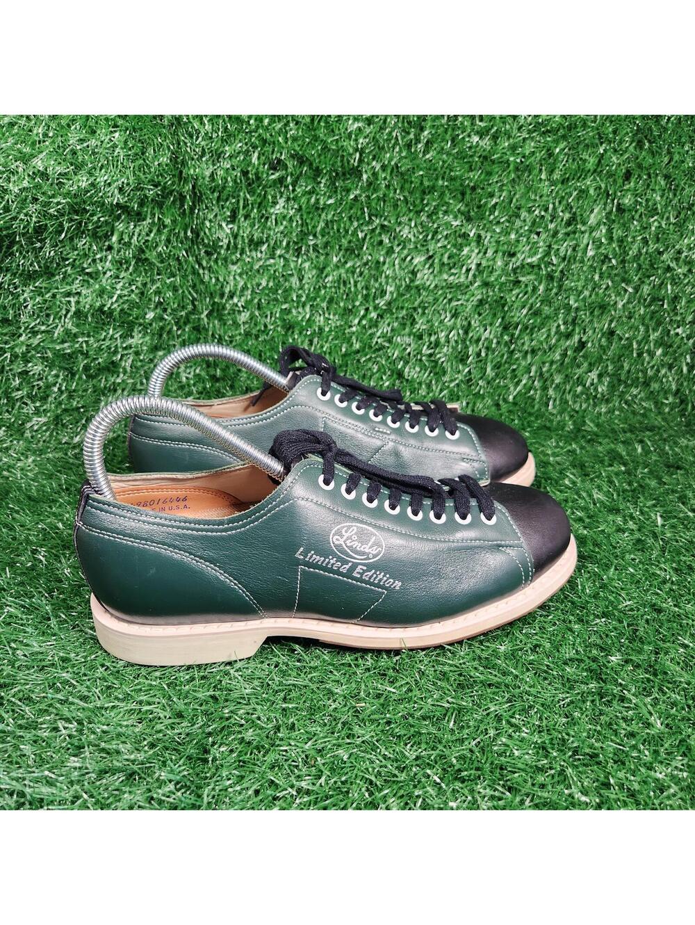 Vntg Linds Limited Edition Bowling Shoes Green Black Leather Men 7D Made in USA